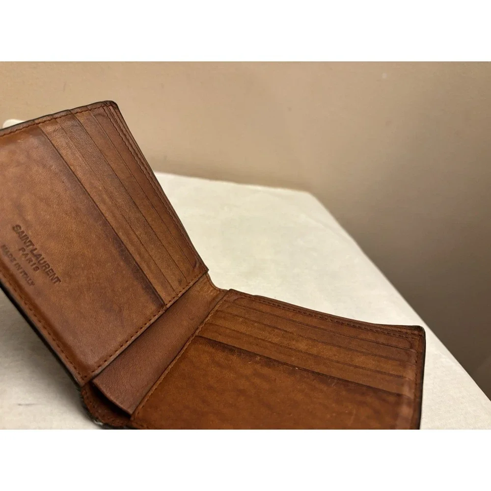 Auth YSL Paris Toasted  Brown Monogram Leather bifold wallet (No Clip)